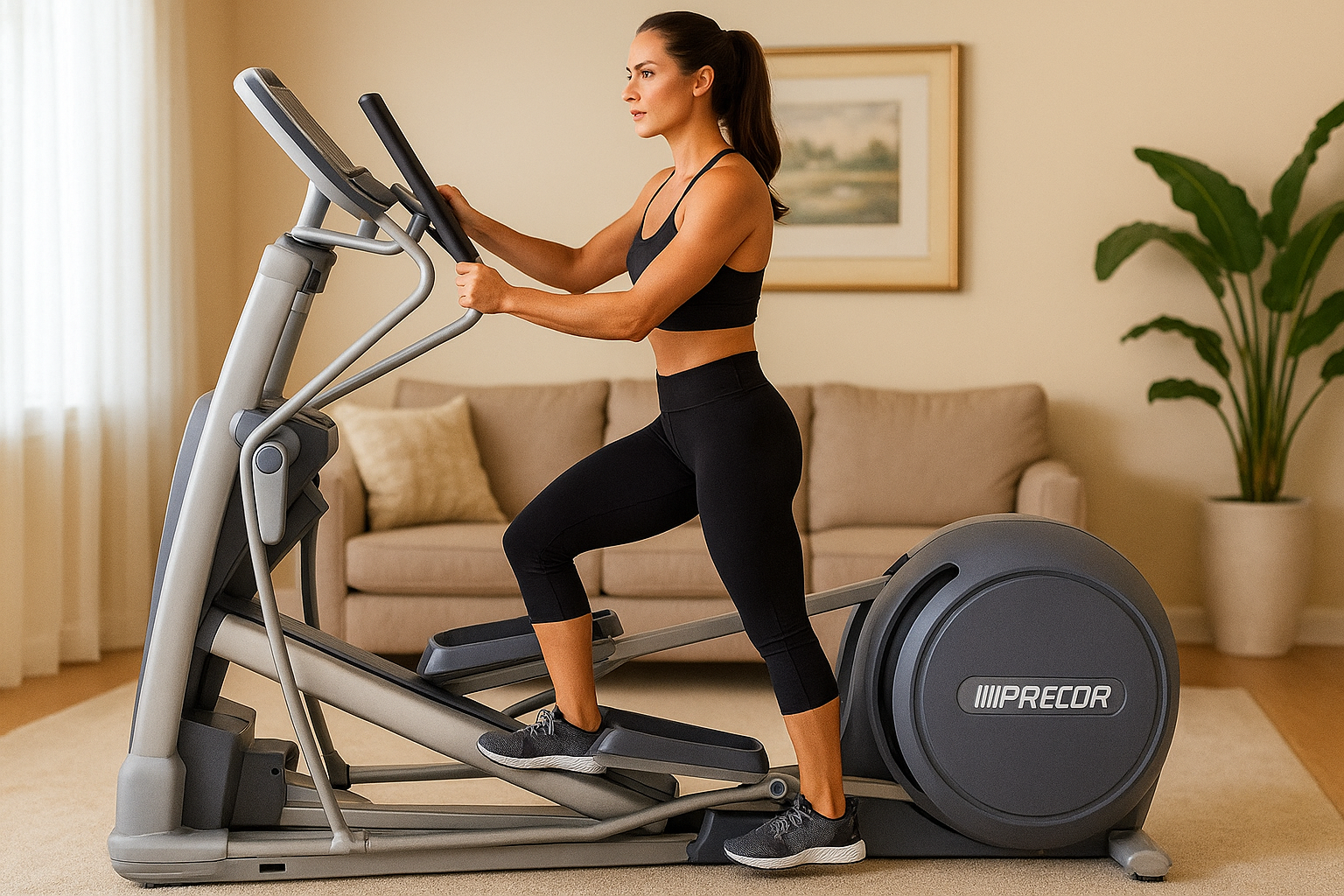 20250927_1357_Woman on Elliptical_remix_01k66fb830f89bbd08j2d4npyb