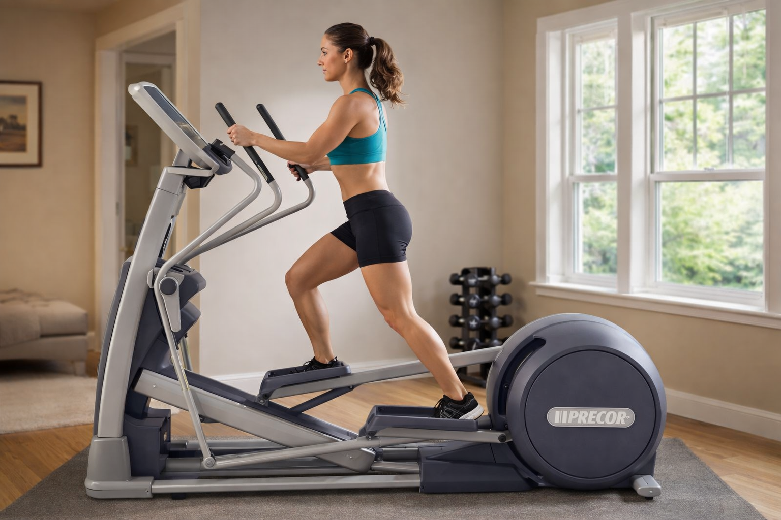20251221_0418_Woman on Elliptical_remix_01kcyphjfcfy6vy479ttc2ecvc